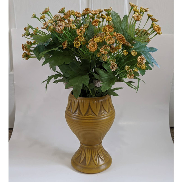 Vintage Mid-Century Mustard Yellow Chalice-Shaped Vase, 60's Chalk Floral Ware - Picture 2 of 10